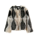 Luxury Brand Design Striped Patchwork Fur Jacket Women Winter Fluffy Faux Fox Fur Coats Chic Girls Thick Warm Outerwear
