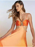 2026 Chic Gradient Hollow Out Maxi Dress Women Sexy Backless Sleeveless Sling Long Dress Summer Vacation Boho Beach Satin Outfit