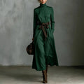 Autumn Elegant High Collar Solid Color Long Sleeved A-line Large Dresses Women Temperament Vacation Long Dress Chic Evening Gown