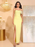 Strapless Pearl bead Bodycon Long Dress Off-shoulder Side Slit Sexy Club Party Evening Maxi Dresses Women's Clothing