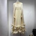 Commuting Style V-neck Cape Style Black Fungus Edge Double-layer Hem Dresses For Women 2026 Autumn New