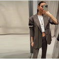 Elegant Blazer Jacket Pant Set Women Slim Fit Solid Lapel Double Breasted Coat Wide Leg Pant 2026 Spring Lady Commute Outfit New