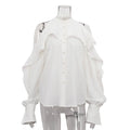 Solid Spliced Button Loose Shirts for Women Lapel Long Sleeve Temperament Minimalist Shirts Female Fashion