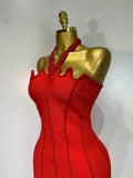 Women Luxury Design Halter Beading Bandage Dress Curve Bodycon Ankle Length Evening Party Birthday Cocktail Prom Dresses