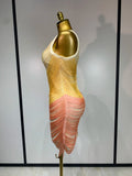 Women Sexy O Neck Sleeveless Gradient Tassel Mini Bodycon Bandage Dress Celebrity Elegant Evening Club Party Cocktail Dress