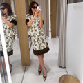 Two Piece Set Of Fur Spliced Jacket And Half Skirt Women Printed Waist Cinched V-neck Short Sleeved Jacket Elegant Autumn Suit