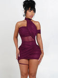 Sexy Cross Bandage Dress Women See Through Y2K Backless Halter Sleeveless Summer Trend Midnight Clubwear Mini Bodycon