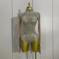 2026 Sparkle Rhinestones Long Sleeve Gloves Stretch Bodysuits Women Evening Luxury Birthday Party Sexy Nightclub Stage Costumes
