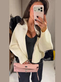 Elegant Women's Knitted Cropped Jacket Coat Cardigan Long Sleeve Sweater Top Streetwear Outfit 2026 Spring New Casual Daily Wear