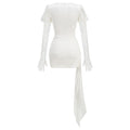 Red White Women Long Sleeve Sexy Lace Draped Bodycon Mini Dress Gloves Nightclub Party Celebrate Birthday Dress