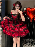 Olivegirl Sweet Lace Dress Lolita Red Cute Girl Spring High-end Women Summer Birthday Party Elegant Princess Lolita Dresses