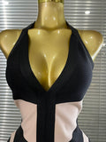 Women Sexy Halter Off the Shoulder Patchwork Bodycon Mini Bandage Dress Nightclub Party Celebrate Evening Cocktail Outfit