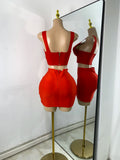 Women Sexy Knitted Mini Bodycon Top Bandage Skirt Two Piece Sets 2025 Celebrity High Street Night Club Birthday Party Outfits