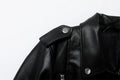 Women's Spring Black faux-leather jacket Casual zipper and belt Cycling jacket Casual jacket jacket