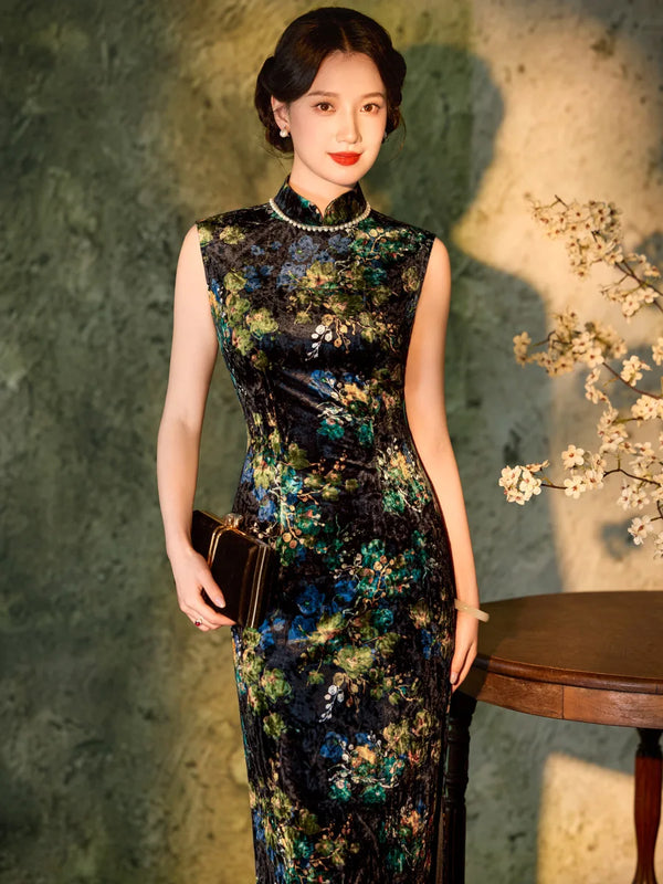 Velvet Cheongsam Temperament High-end Women's New Chinese Style Improved Autumn Old Shanghai Retro Qipao New Chinese Style Dress