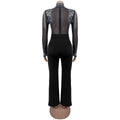 Sexy Rhinestone Patchwork Bodycon Jumpsuits Women Mesh See Through Long Sleeves Rompers Female Party Clubwear Overalls