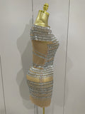 Luxury Sparkly Rhinestones Sexy Mesh See-through Mini Dress Women Celebrate Birthday Party Club Photo Shoot Stage Wear