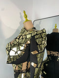 Sparkly Sequined Mirrors Technological High Street Short Summer Three Pieces Dress Sexy Stage Women Outfit Singer Show Wear
