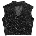 Sexy Mesh Rhinestone Bodycon 2 Pieces Set for Woman Outfits Solid Round Neck Sleeveless Crop Top + Skirt Female Clubwear