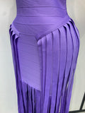 Women Sexy Sleeveless Halter Tassel Bodycon Bandage Dress Purple Black Elegant Evening Party Nightclub Birthday Prom Dress