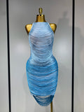 Women Sexy O Neck Sleeveless Gradient Tassel Mini Bodycon Bandage Dress Celebrity Elegant Evening Club Party Cocktail Dress
