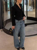 Black Loose Spliced Buttons Chic Jackets for Women Lapel Long Sleeve Commute Basics Jacket Female Summer Fashion