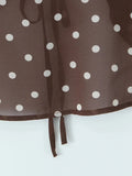 Casual Coffee Polka Dot Two Piece Set for Women Lace Trim Cami Sheer Mesh Ruffled Midi Skirt Set for Vintage Dates