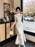 Olivegirl 2026 Embroidered Jacquard Lace Splicing Long Dress Cheongsam Chinese Improved Qipao Summer High End Women's Clothing