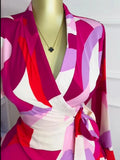 Women Tie Dye Print Flare Long Sleeve Wrap V-neck with Sashes Ruffle Dress 2026 Elegant Vacation Party Birthday Dresses