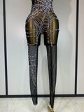 Sparkly Diamond Women Sexy Mesh Jumpsuit Nightclub Bar Party Show Gogo Dancer Clothing Drag Queen Outfit Stage Costume