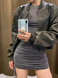 Women's Jacket New Vintage Imitation Leather Bomber Jacket Coat Top Women's Style