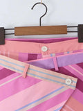 Sweet Summer Outdoor Travel Striped Corset Camisole Set for Women Thin Strap Lace Up Outfit for Seaside Vacation Casual Wear