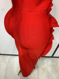Women Sexy Backless Red Ruffled Flower Maxi Long Bodycon Bandage Dress Celebrity Elegant Evening Party Nightclub Birthday Dress