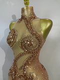 Luxury Sparkly Diamond Sequins Asymmetric Bodycon Mini Dress Women Sexy Mesh See Through Bar Nightclub Party Show Stage Costume