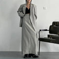 Temperament Two Piece Sets For Women Notched Collar Long Sleeve Spliced Button Blazer Straight Skirts Female New