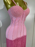 Elegant Prom  Evening Party Luxury Birthday Wedding Guest Dresses Women Sexy Shiny Crystals Tassel Bodycon Long Bandage Dress