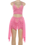 See Through Dress Women Waistless Summer Sexy Sleeveless Ruched Tassel Backless Vacation Midnight Party Club Bodycon