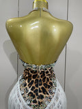 Women Sexy Sparkly Rhinestones Leopard Print Tassel Bodysuit 2026 New Evening Party Birthday Nightclub Performance Stage Costume