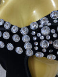 Luxury Glamorous Black Asymmetrical Velvet Rhinestone Dress Dinner Cocktail Event Party Stage Performance Dress