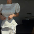 Elegant Women's Printed Waistband Long Dress 3D Flower V-neck Bubble Sleeve Patchwork A-line Dresses 2026 Spring Party Robe