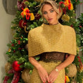 Women Gold Sparkle Capelet Top Elegant Shiny Tweed Shoulder Wrap Turtleneck Short Cloak 2026 Spring Lady Evening Party Outfit