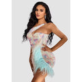 Women's Gorgeous Feather Gradient Sequin One-shoulder Ultra-short Dress Fashion Hot Party Evening Performance Gown Show Costumes