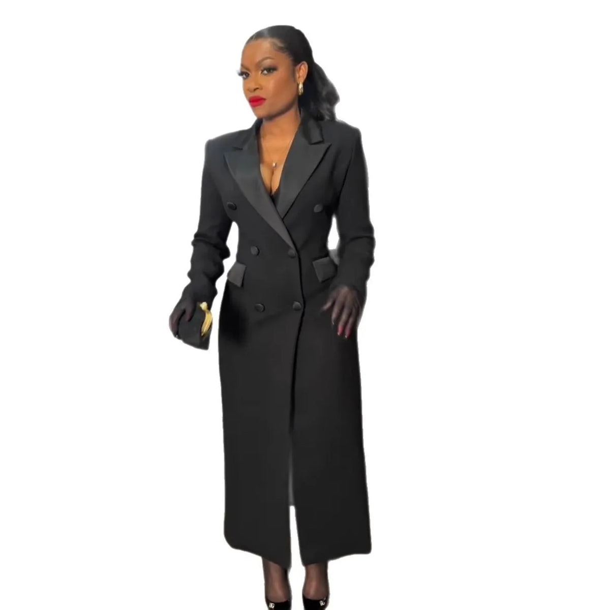 Fashion Women OL Work Double Breasted Notched Long Sleeve Maxi Dress Spring Sexy Night Elegant Party Street Long Dresses
