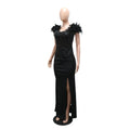 Elegant Evening Dress Sequin Feather Shoulders Mermaid Gowns for Wedding Prom Party Club Special Occasions Split Long Dress