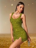 Sexy Summer Velvet Sequin Nightclub Dress Women Backless Slit Party Club Mini Dresses for Lady Birthday Evening Short Dress