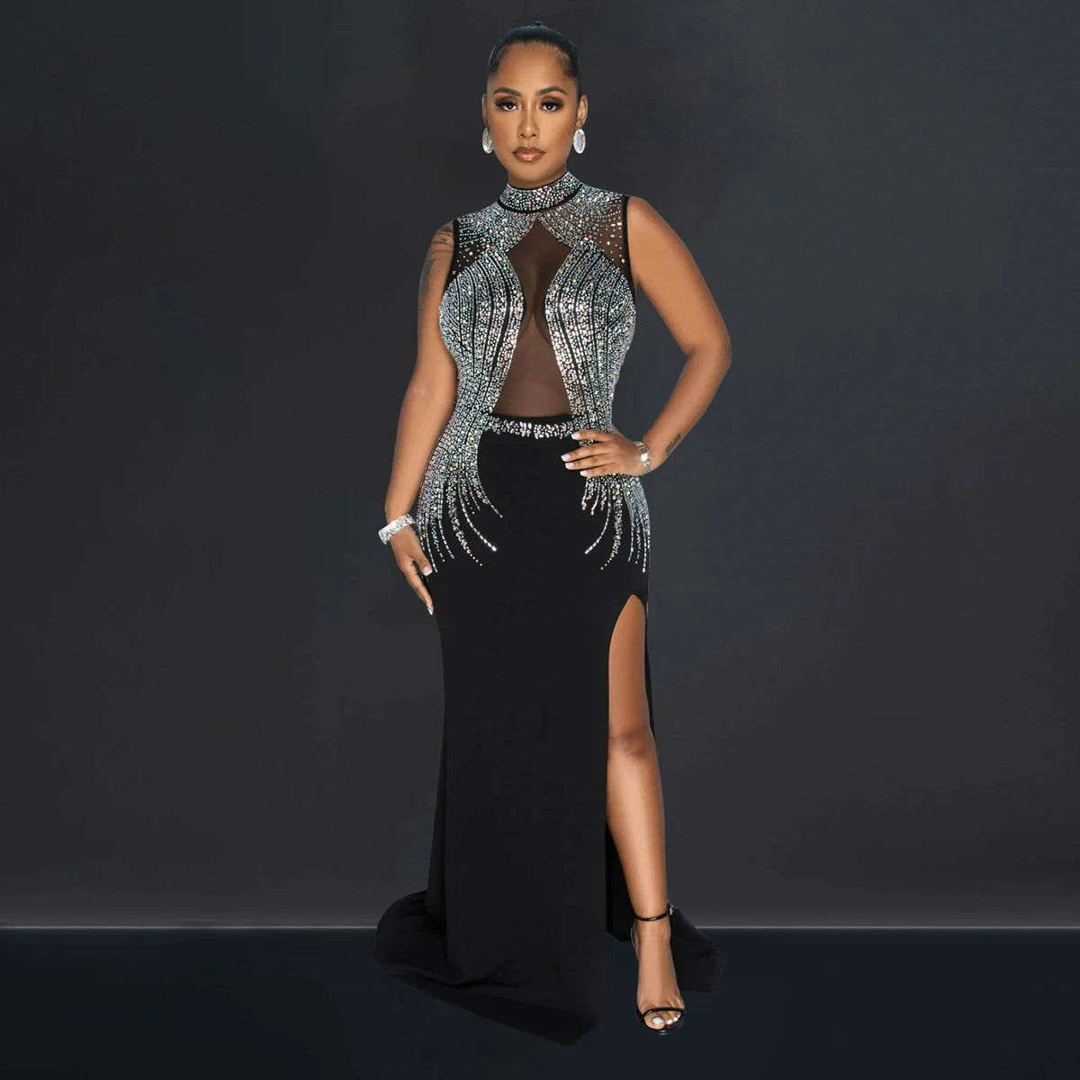 Luxury Woman Evening Party Dress Celebrities Outfits Gown Elegant Mesh Patchwork Rhinestone Birthday Dresses Clubwear