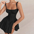Elegant Lace Corset Casual White Short Ballet Dress Square Collar A-line Bandage Mini Dresses Sweet Y2K Black 2025 Summer New In