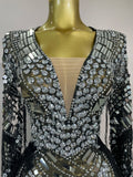 Luxury Evening Party Birthday Nightclub Photo Shoot Wear Sexy Mesh Sparkly Diamonds Sequin Tassels Long Sleeves Sheer Mini Dress