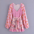Hit Color Slimming Dresses for Women V Neck Long Sleeve High Waist Temperament Mini Dress Female Fashion