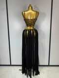Women Sexy Hollow Out Backless Long Dress Two Piece Set Nightclub Stage Performance Costume Eveing Birthday Party Cocktail Dress